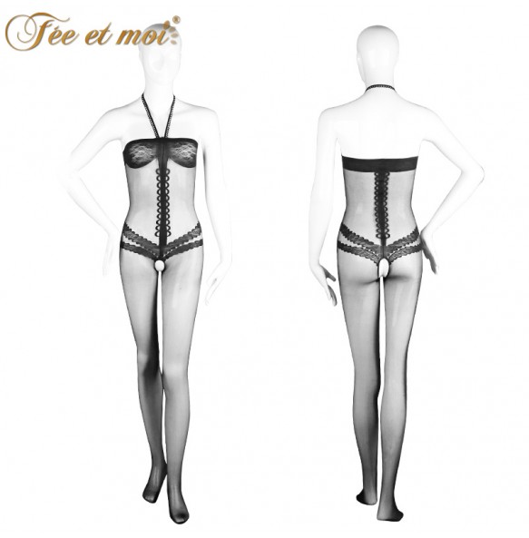 FEE ET MOI Sexy Jacquard Open File Body Stocking (Black)